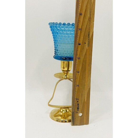Vintage Sky Blue Hobnail Votive Candle Holder Bell Candlestick 7.5” Peg Glass - Picture 9 of 9